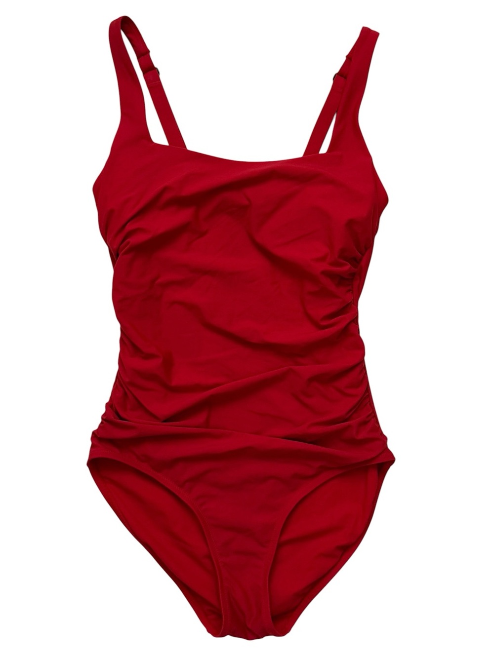 Athleta One Piece Swim Suit Small Red Ruched Tummy Control Square Neck